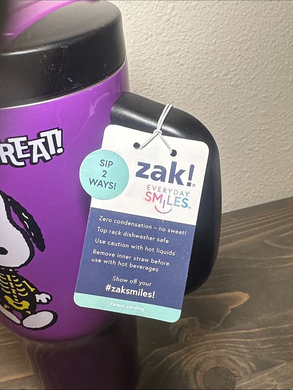 Purple "Trick or Treat" Snoopy Travel Mug with Handle - Picture 4 of 5